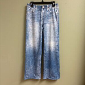 Mila Rosabella Womens Denim Print Pull On Wide Leg Sweatpants Size L Casual NWT